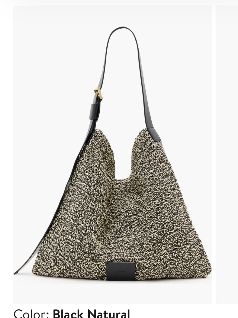 AllSaints Asha Straw Black and Natural Shoulder Bag